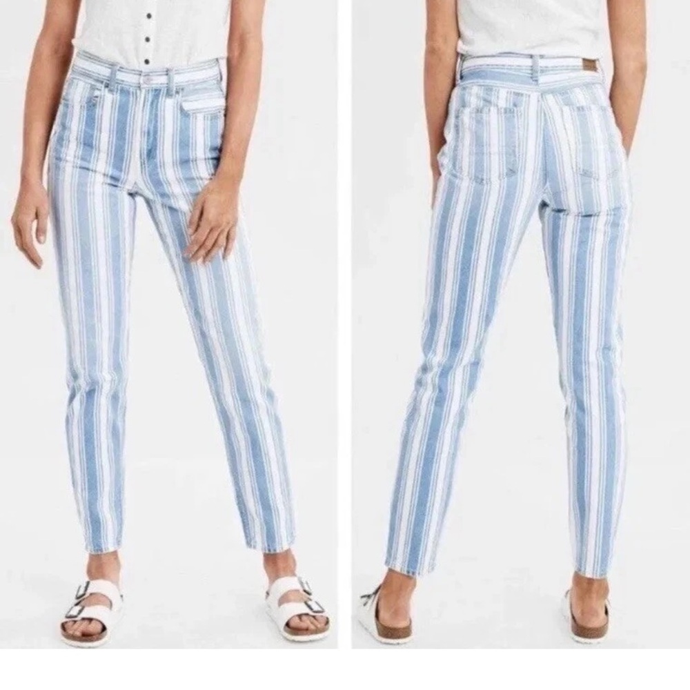 American Eagle Jeans Striped Mom High Rise Size 10